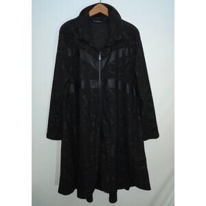 Kozan Hi-Lo Patterned Coat w/ Leather Accents - Womens Size 2X/3X - 38"-41" Long